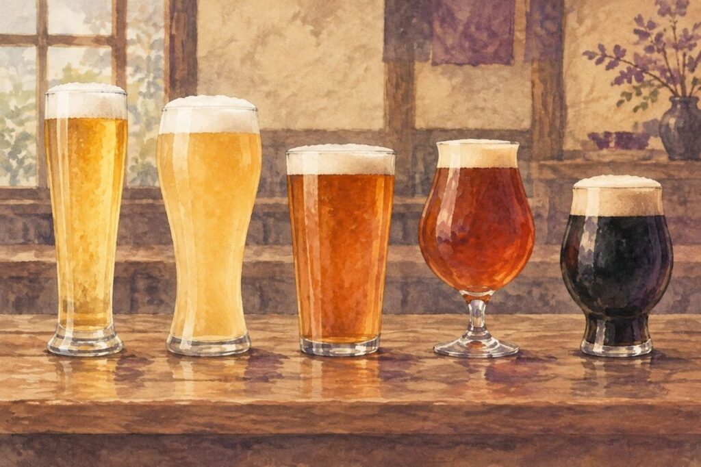 色もグラスもちがう、5つのビール（イメージ）