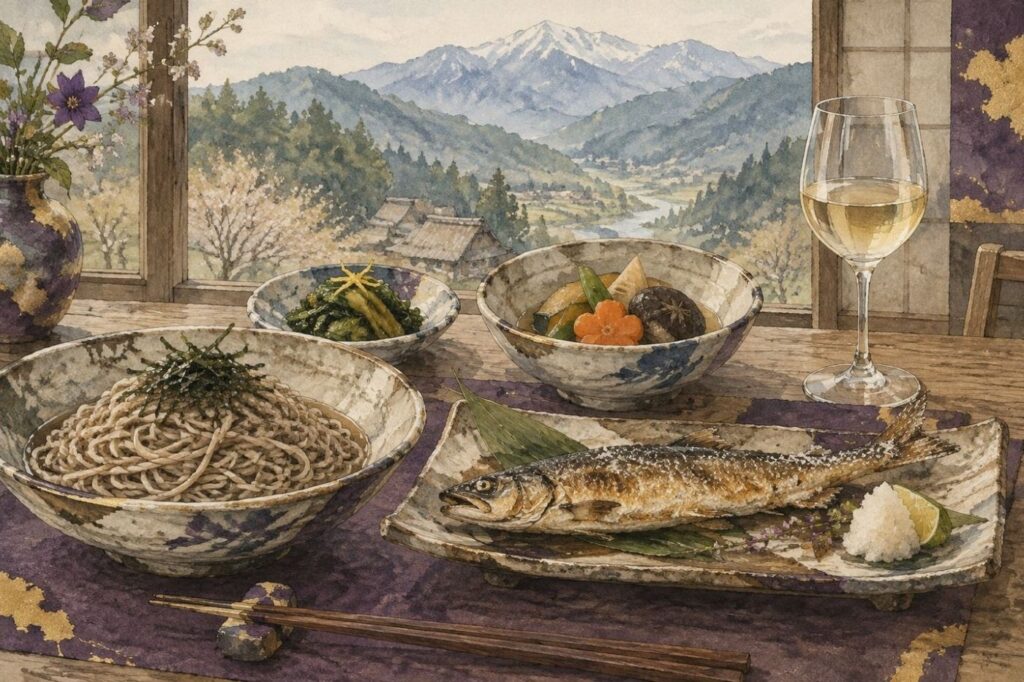 信州の食卓とワイン（イメージ）