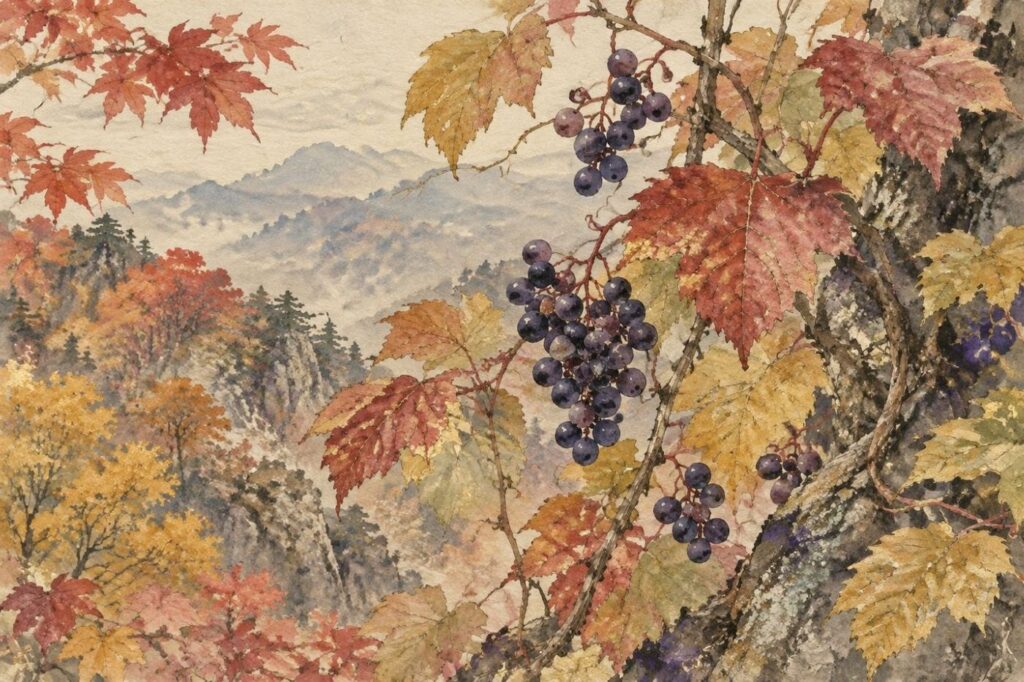 紅葉の山に実る山ぶどう(イメージ)